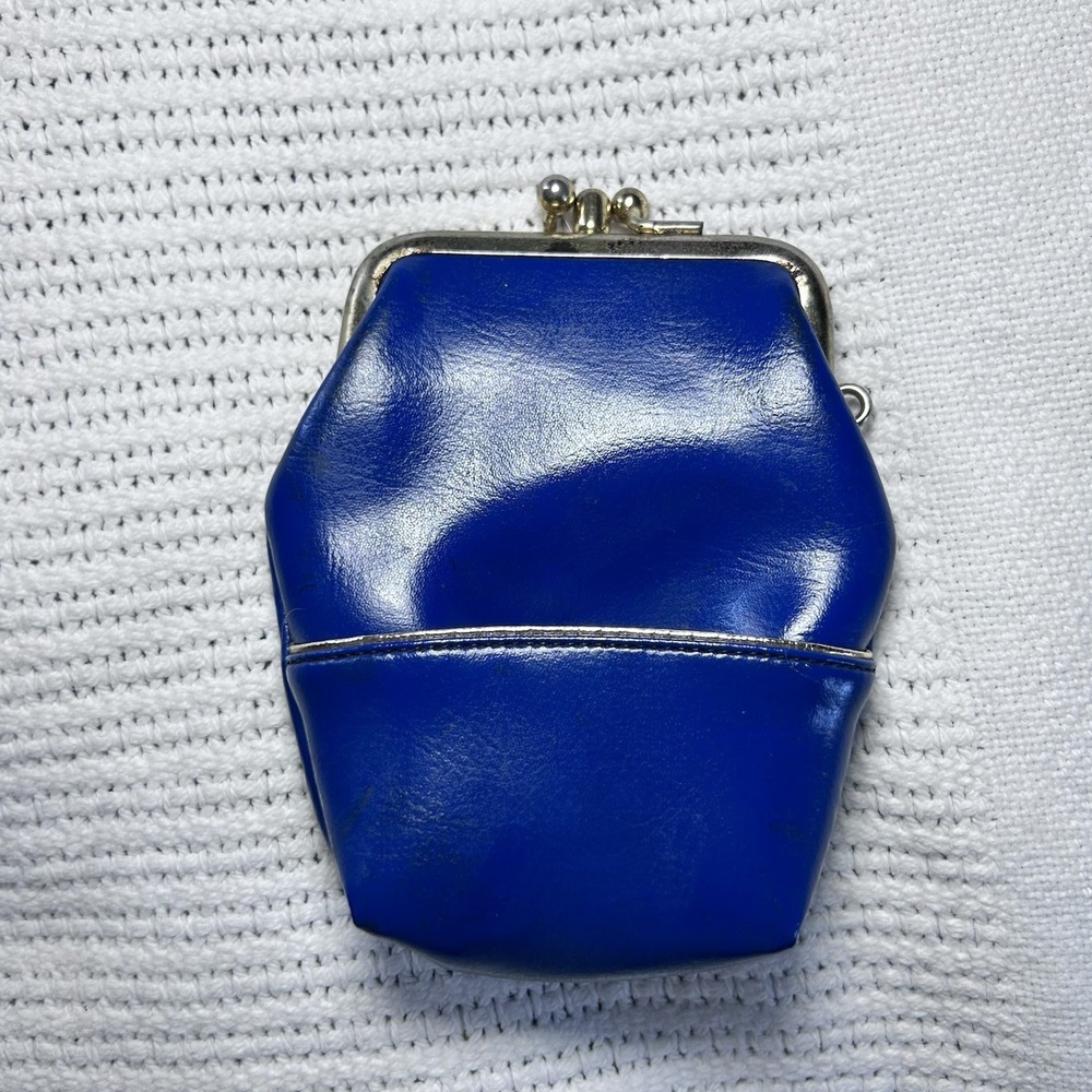 Vintage MCM Baronet Kiss Lock Cigarette Case Coin Purse Blue Faux Leather